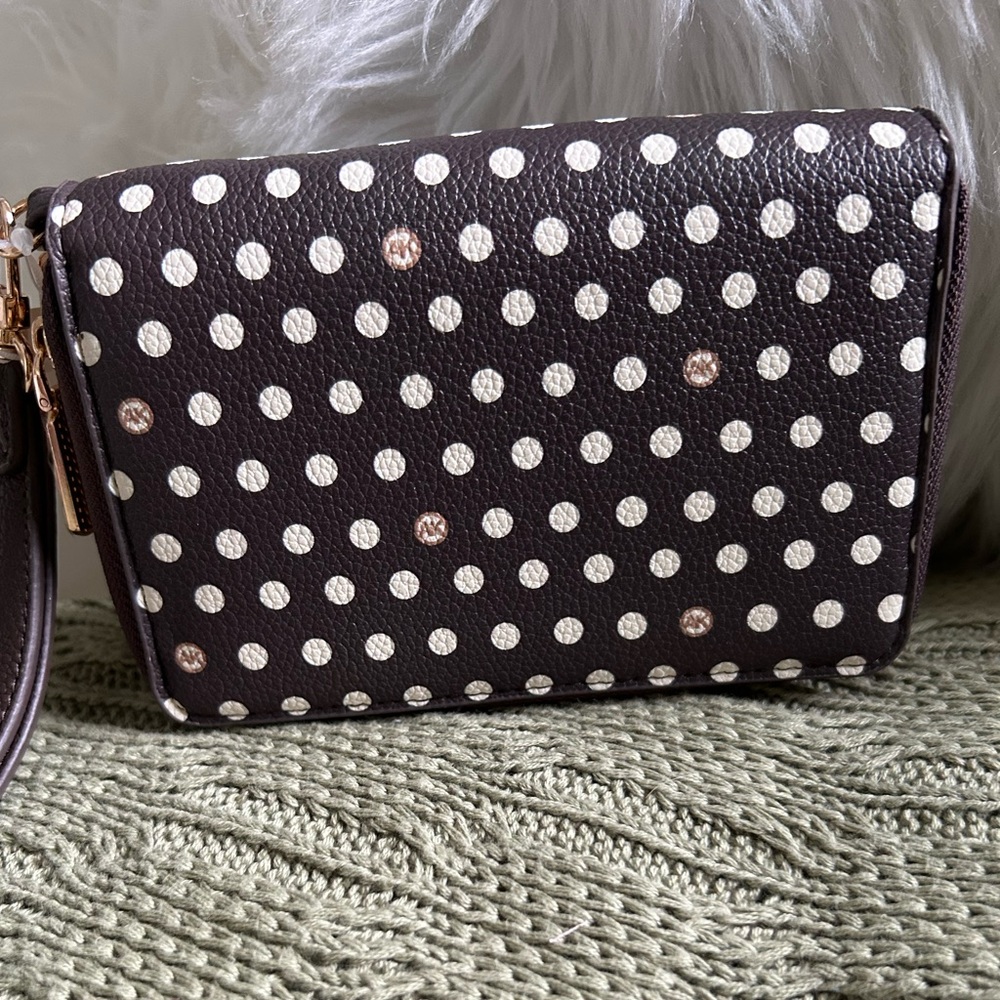 NWT Anne Klein Polka Dot Wristlet Clutch - Brown, Size Large